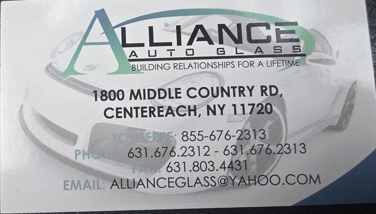 Alliance Auto Glass's business card