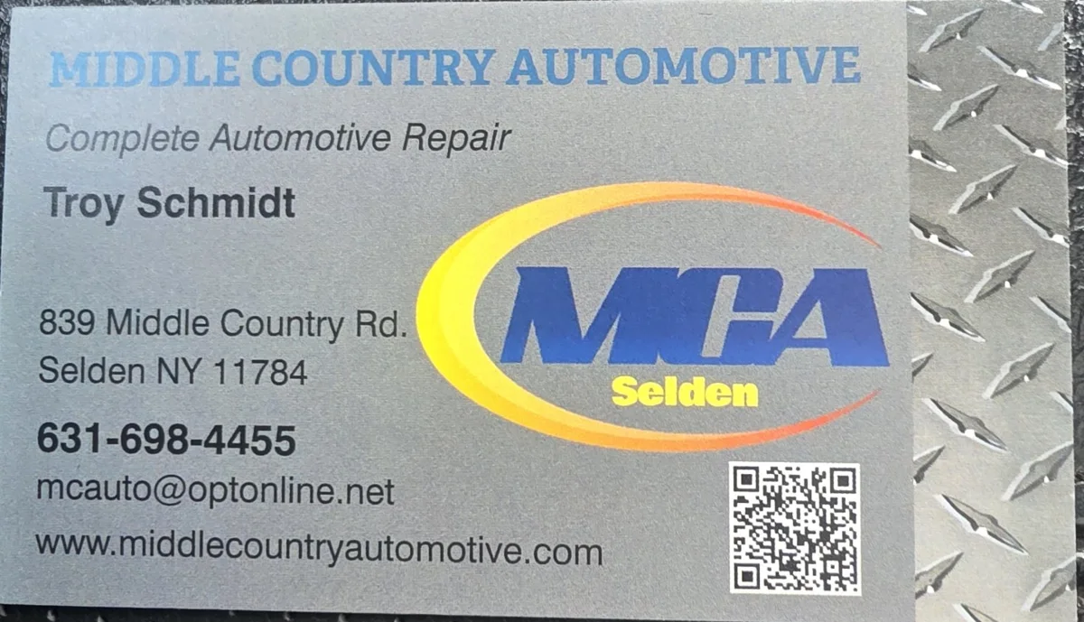 Middle Country Automotive's business card